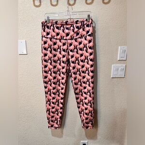 Crown and Ivy, navy blue and pink flamingo workout pants, size L